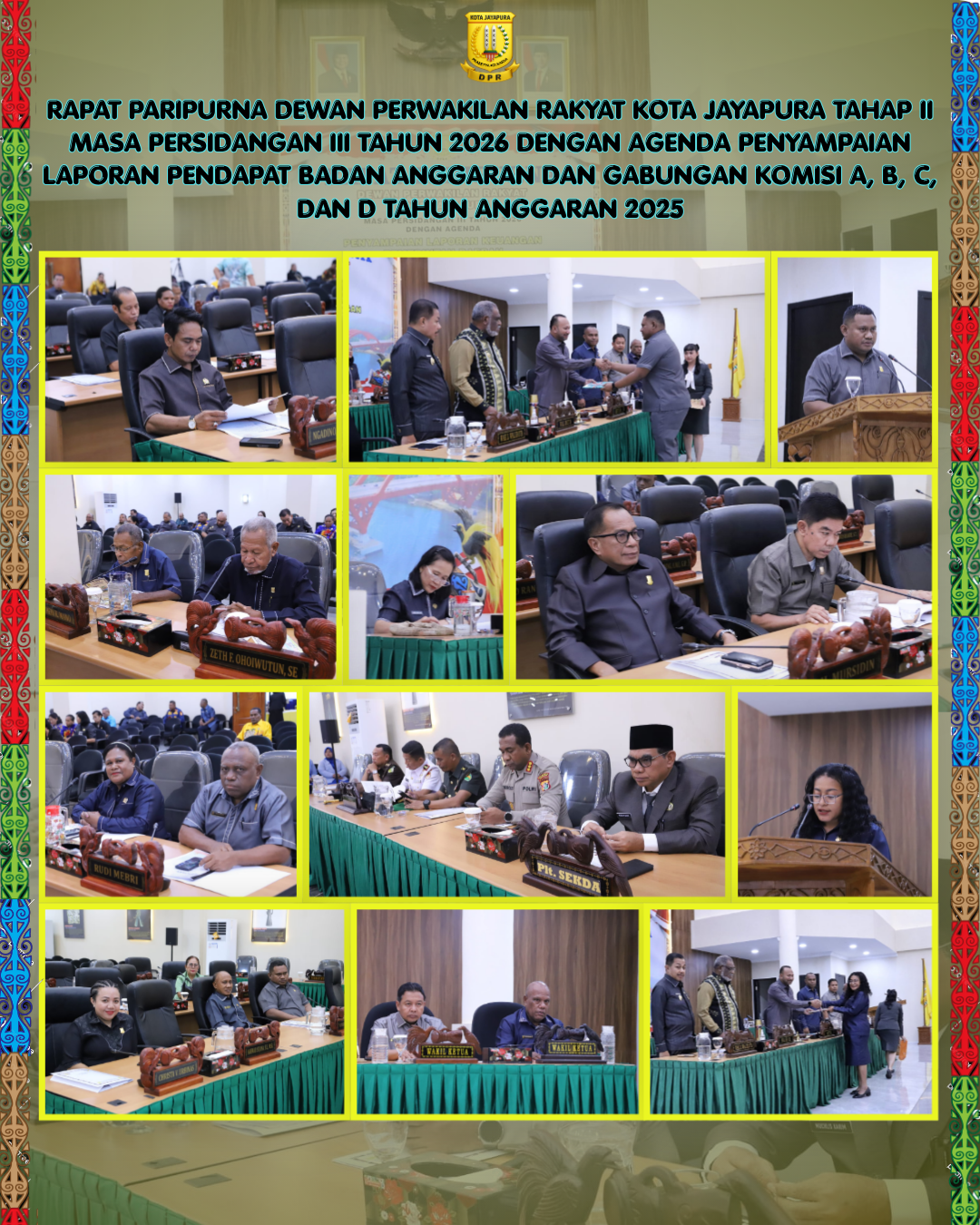 Apresisasi di sampaikan dari Badan Anggaran dan gabungan dari Komisi A, B, C, dan D pada sidang paripurna tahap II dengan agenda penyampaian Laporan Keuangan Pemerintah Daerah Kota Jayapura Tahun Anggaran 2025